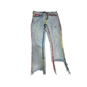 Aeropostale Rainbow Whipstitch THRASHED Ankle Straight Jeans Light Wash Size 4